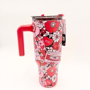 Hydrapeak Valentine Floral Print Tumbler 40 oz Red Pink Hearts Cassette Love